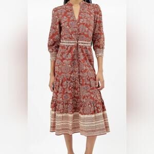 👗Veronica Beard Rust Multi Swedie Midi Dress Size 6 – New Without Tags❤️